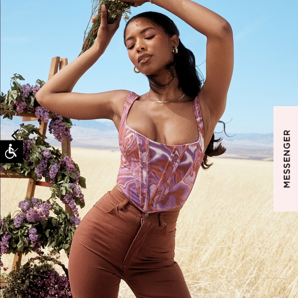 Houseofcb NINETTA 
PURPLE SWIRL PRINT MESH CORSET